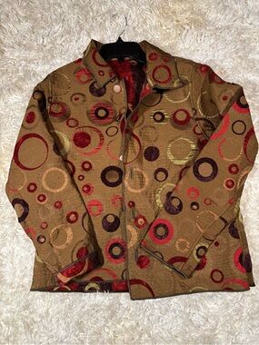 Winding River Women’s Brown Patterned Circle-Print Jacket-Reversible-Small